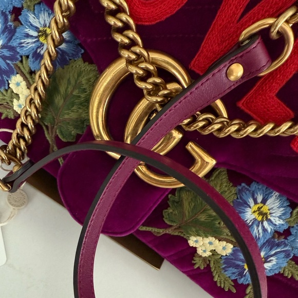 GUCCI GG Velvet Matelasse Loved Embroidered Medium Bag ~ Fuchsia Violet Cyclamen - Picture 10 of 16